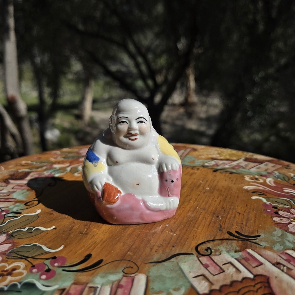 VTG Chinese Porcelain Figurine Laughing Monk Budai Buddha Fortune Prosperity